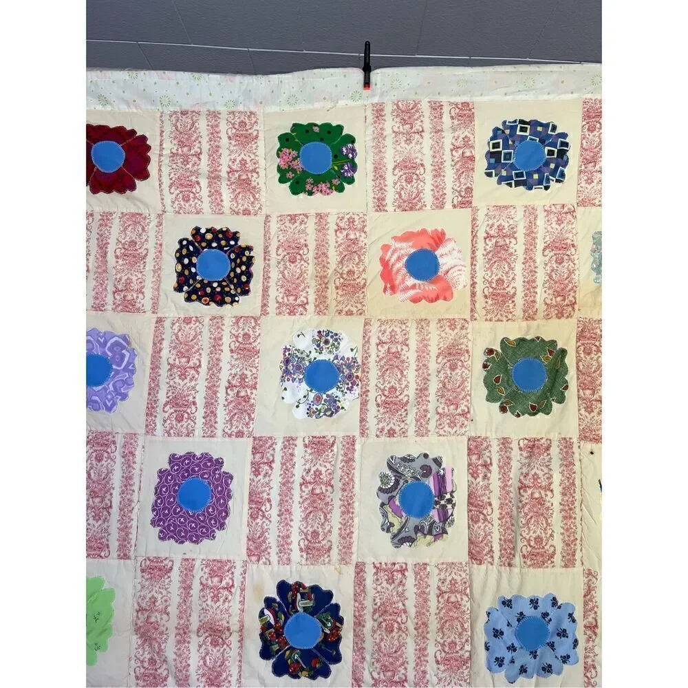 Vintage Handmade Flower Power Quilt